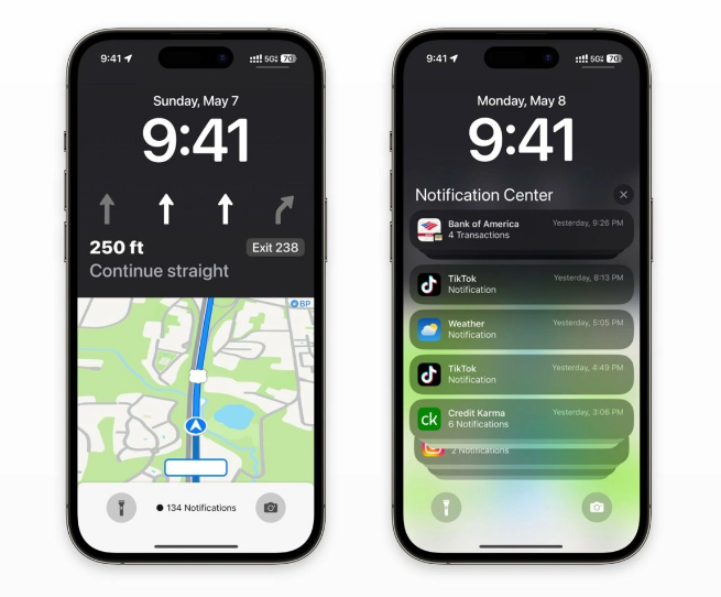 华龙苹果维修服务分享iOS17锁屏地图导航半屏显示长什么样 